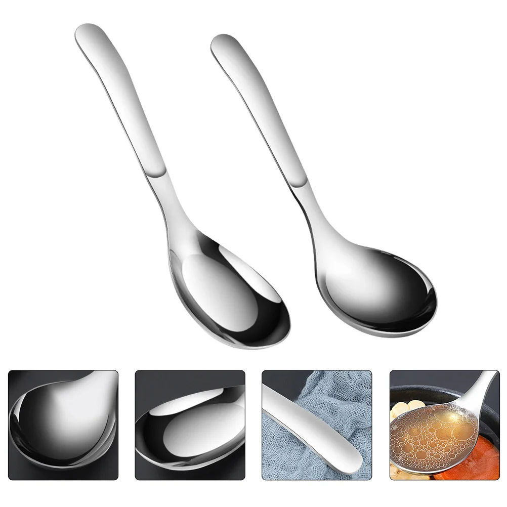 

2Pcs Children Spoons Stainless Steel Soup Spoon Thickened Round Serving Spoons Dessert Ice Cream Coffee Rice Spoon