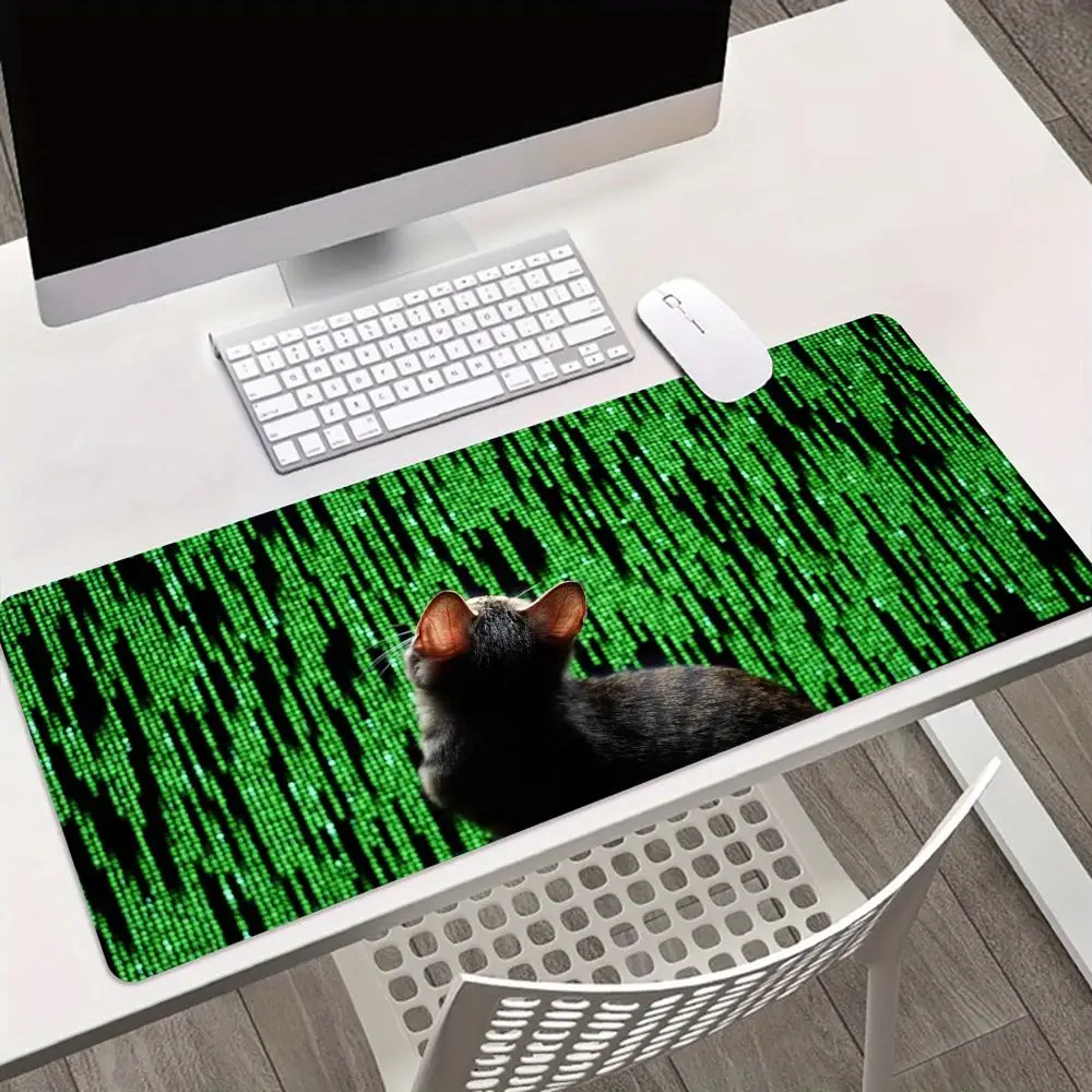 Tech Matrix Code Cat Art large mouse pad pc accessories gaming mats desk pad rubber edge locking office mat Computer Desks pad