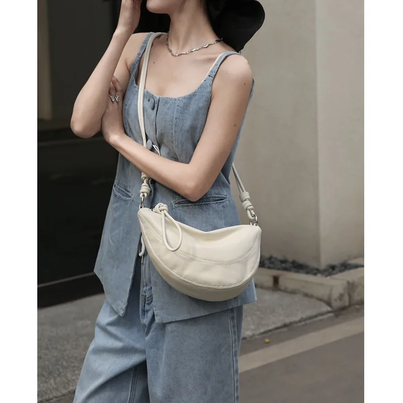 2024 New Leather Simple Commuting Single Shoulder Dumpling Bag Fashionable Underarm Bag Genuine Leather Women\'s Crossbody Bag