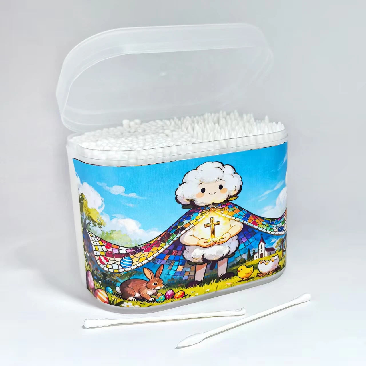 600 piezas de hisopos de algodón creativos de huevo de Pascua, hisopos de algodón de doble cabeza de eje fino, hisopos de algodón de regalo del festival de Pascua