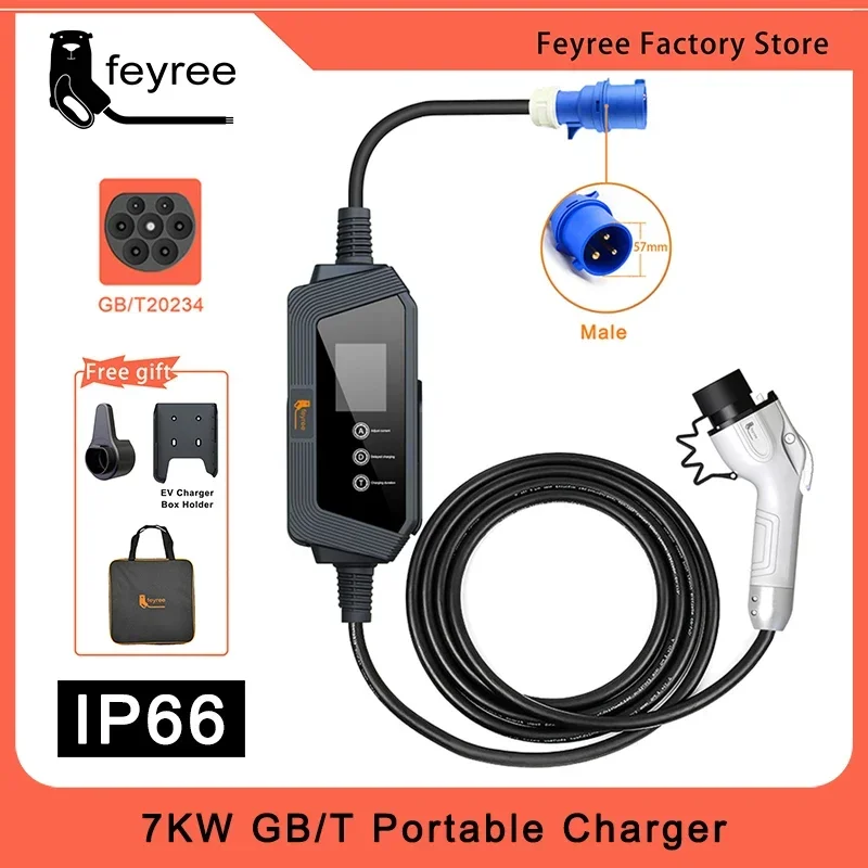 

feyree 7KW 32A 1Phase GBT Charger EV Charger Portable 5M Cable with CEE Plug for Electric Vehicle Car Charger EVSE Charging Box