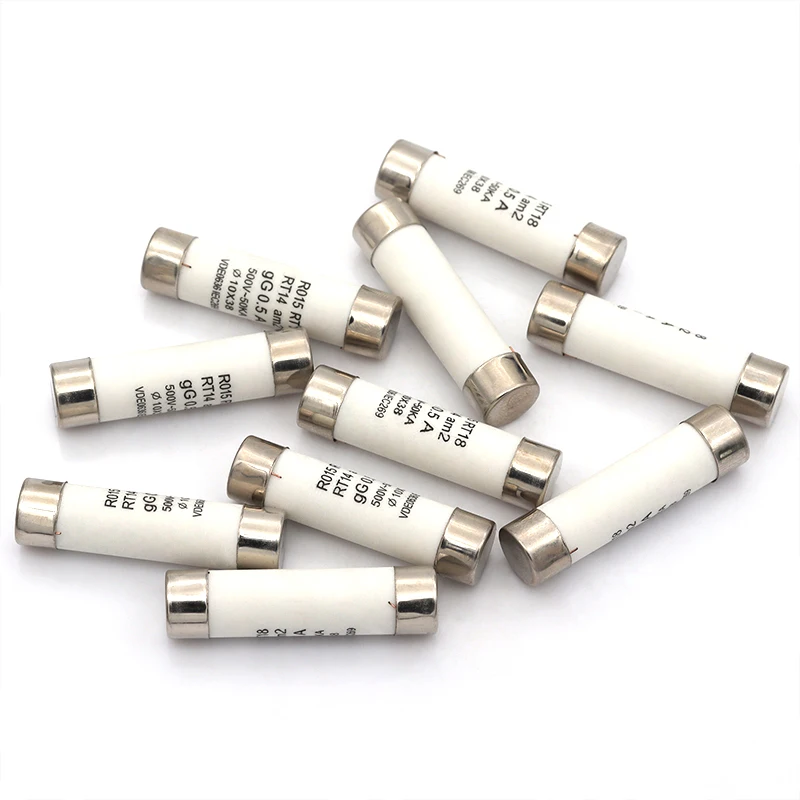5/20/60Pcs RO15 Ceramic fuse 10x38mm 0.5A 1A 2A 3A 4A 5A 6A 8A 10A 16A 20A 25A 32A 40A 10*38mm 500V R015 10*38 10X38mm