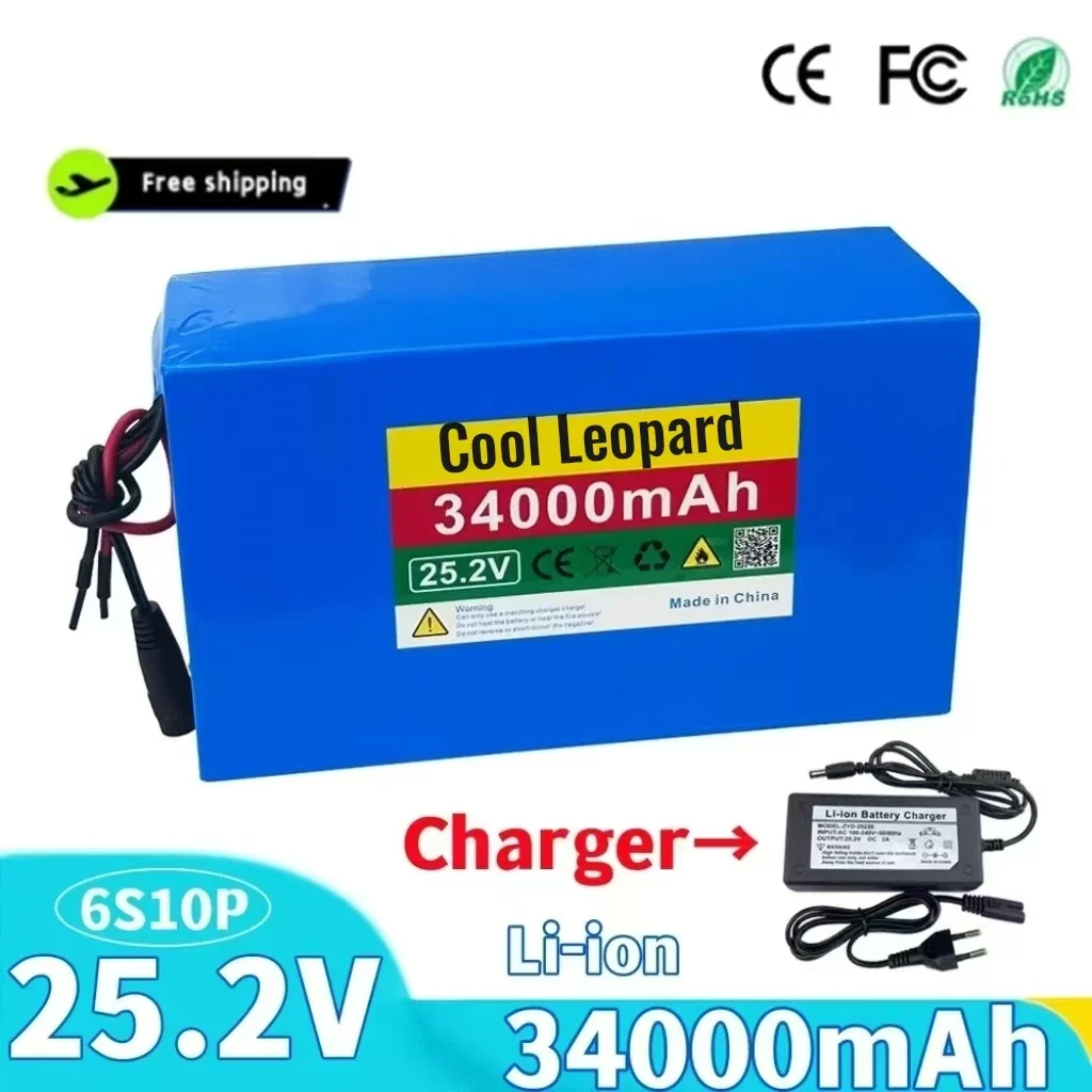 New 25.2V 34Ah 6S10P 18650 lithium battery pack rechargeable battery for bicycles scooters and supports product customization