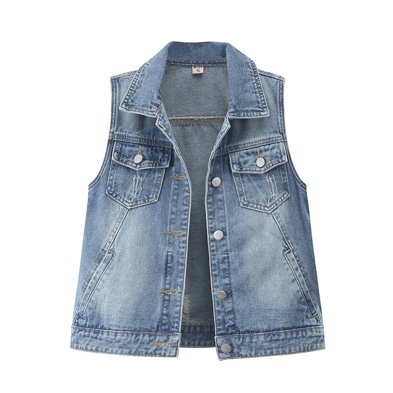 

Fashion Spring Women Denim Vest Sleeveless Jacket Female Autumn Jean Waistcoat New Fashion Collar Streetwear Outerwear