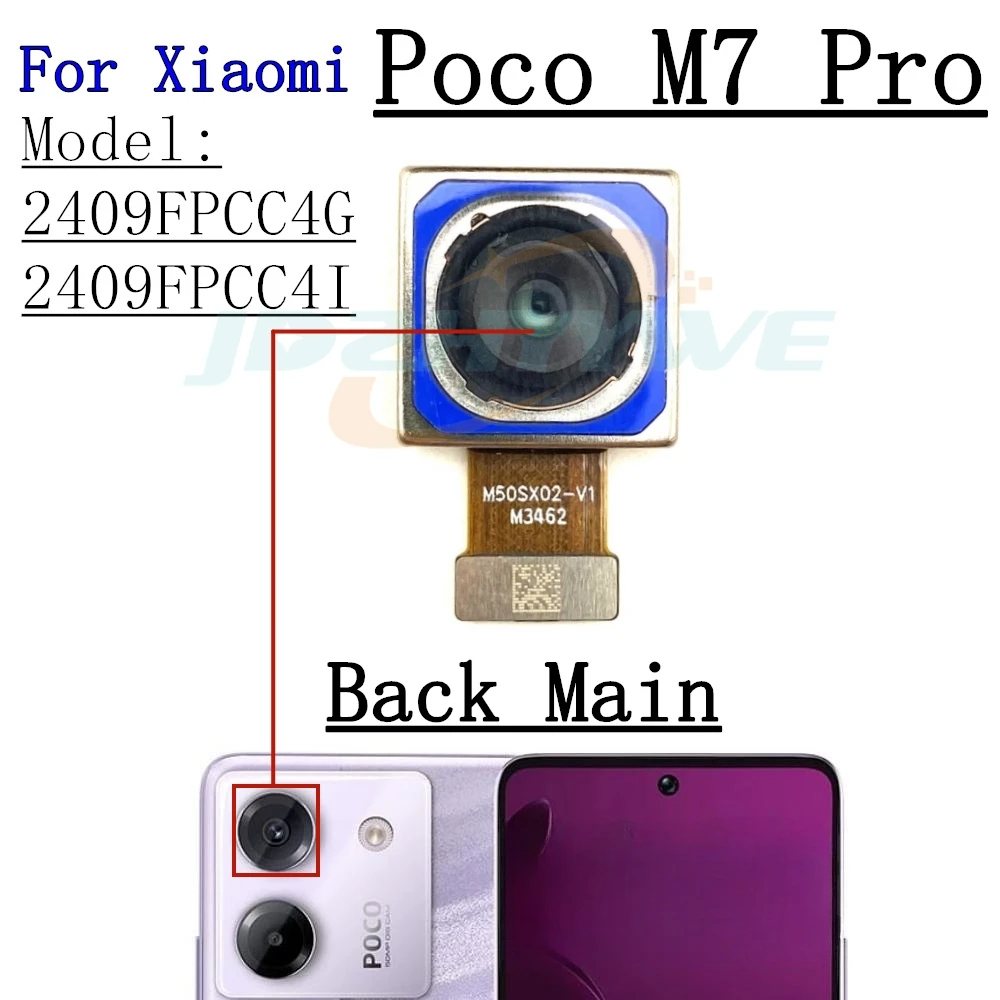 Front Back Facing Main Camera For Xiaomi Poco M7 Pro M7Pro Frontal Selfie Wide Angle Rear Backside Camera Flex Cable