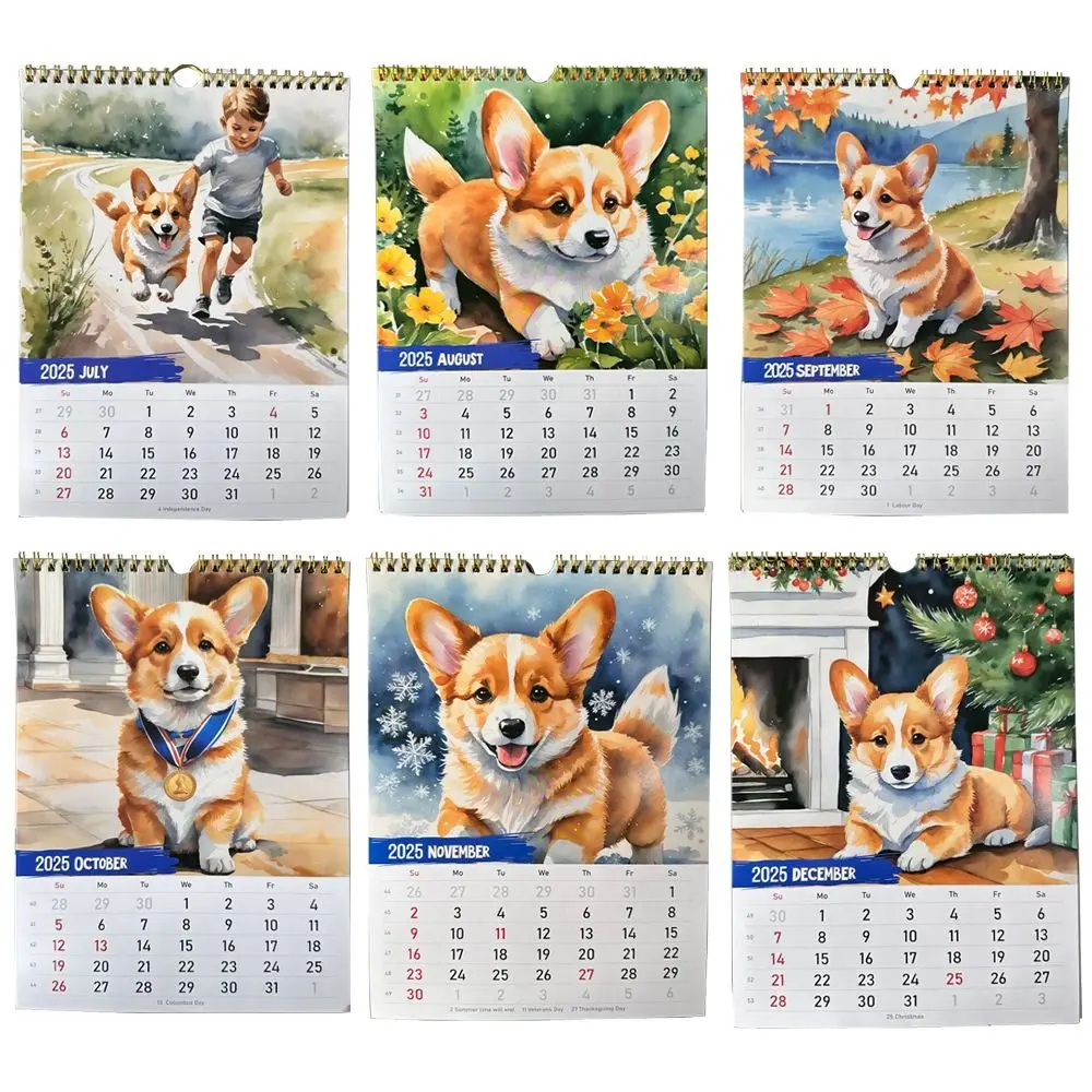 Corgi Wall Calendar para escola, pendurado papel, alta qualidade, 2025