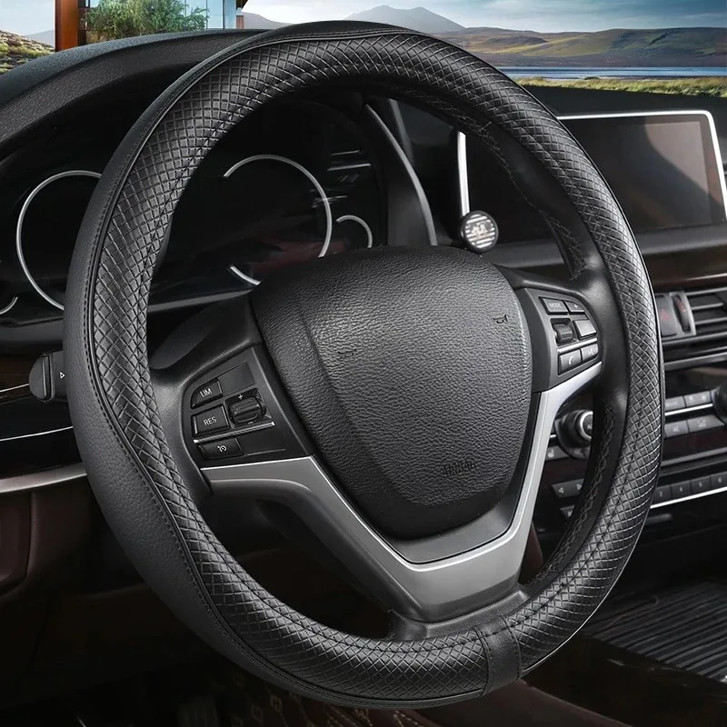 O/D Microfiber Leather Steering Wheel Cover Anti-skid Embossed Pattern Universal 15 Inch Suitable for Most Cars