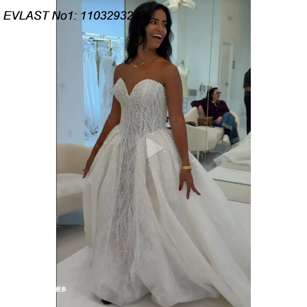 EVLAST Customized Elegant Mermaid Beading Wedding Dress Crystal Pearls Aso Ebi Wedding Bridal Gown Vestido De Novia TMD87