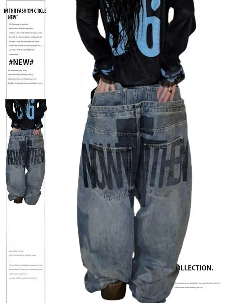 

Женские джинсовые брюки Y2K, широкие брюки в стиле хип-хоп, американские мешковатые джинсы в стиле ретро, японские мужские гранж-хараджуку, бойфренд, ковбой, киберпанк