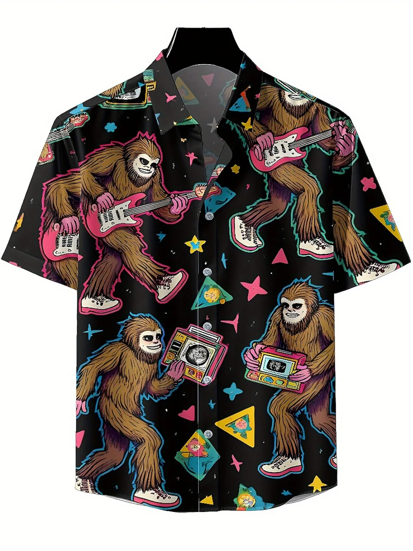 Men's Plus Size Hawaiian Shirts Classic Rock and Mysterious Sasquatch Fantasy Party pattern,Unisex  Aloha Shirts,summer Clothing