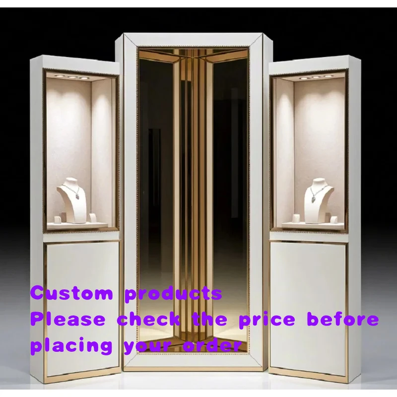 

custom.Luxury White Tall Jewelry Display Cabinet Custom Acrylic Wood Showcase LED Lighting High-End Jewelry Watch Boutique