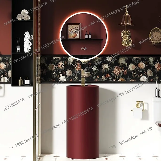 

Retro, sink hotel floor-to-ceiling washbasin household bathroom, cylindrical column basin