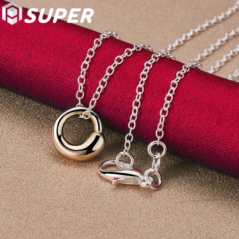

925 Sterling Silver Gold Water Droplets Pendant Necklace 16-30 Inch O-Chain For Women Wedding Charm Jewelry