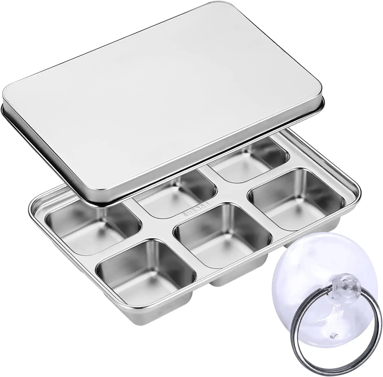 

Stainless Steel Ice Cube Trays with Lid, Easy Release, Dishwasher Safe, 6 Square Cubes for Cocktails & Whiskey