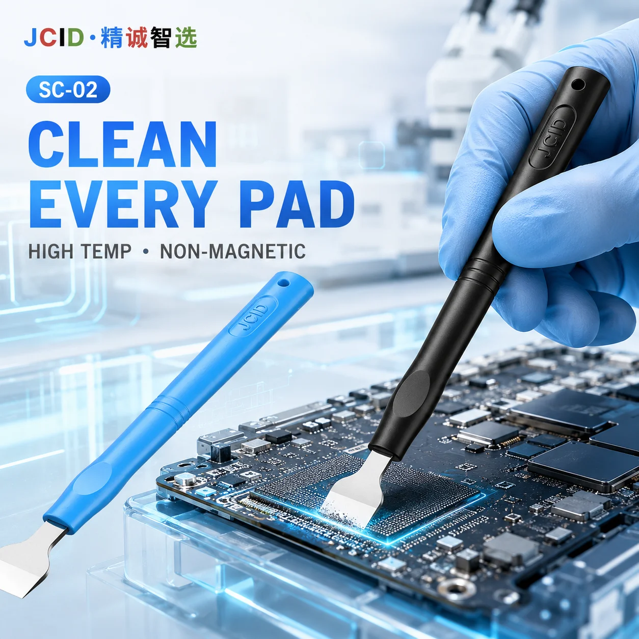 JCID SC-02 Ceramic Solder Scraper Set Anti-Static Non-Magnetic Oxidation Cleaning Blade for CPU IC Mainboard Repair