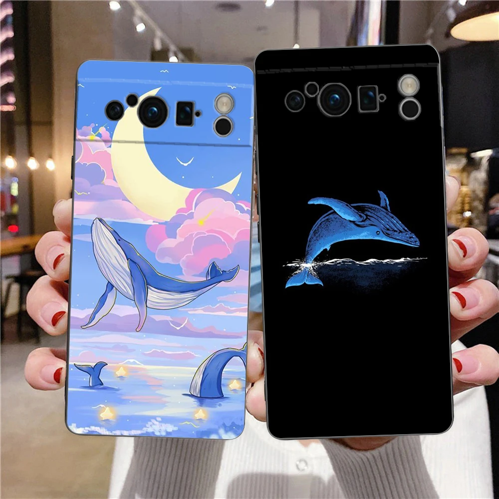 حافظة لهاتف جوجل بيكسل 10 برو بيكسل 9 برو XL حافظة من البولي يوريثان بكسل 8 برو 9A 8A 7A 7 6A 6 Pro غطاء دولفين الحوت يقترن زوجين