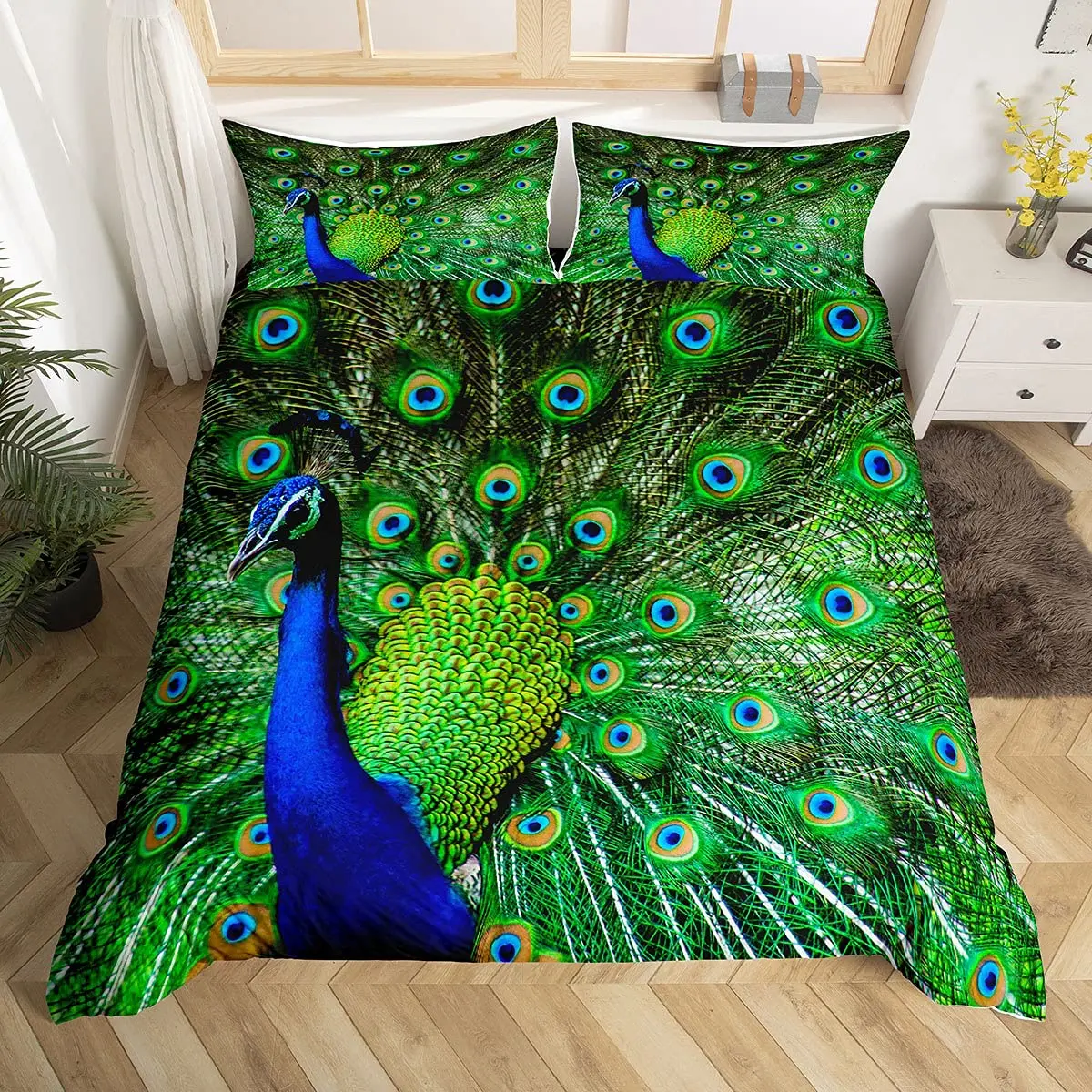 Peacock Duvet Cover King Size Pretty Animal Pattern Bedding Set Peacock Feather Printed Decor With Pillowcase For Girl Kid Adult