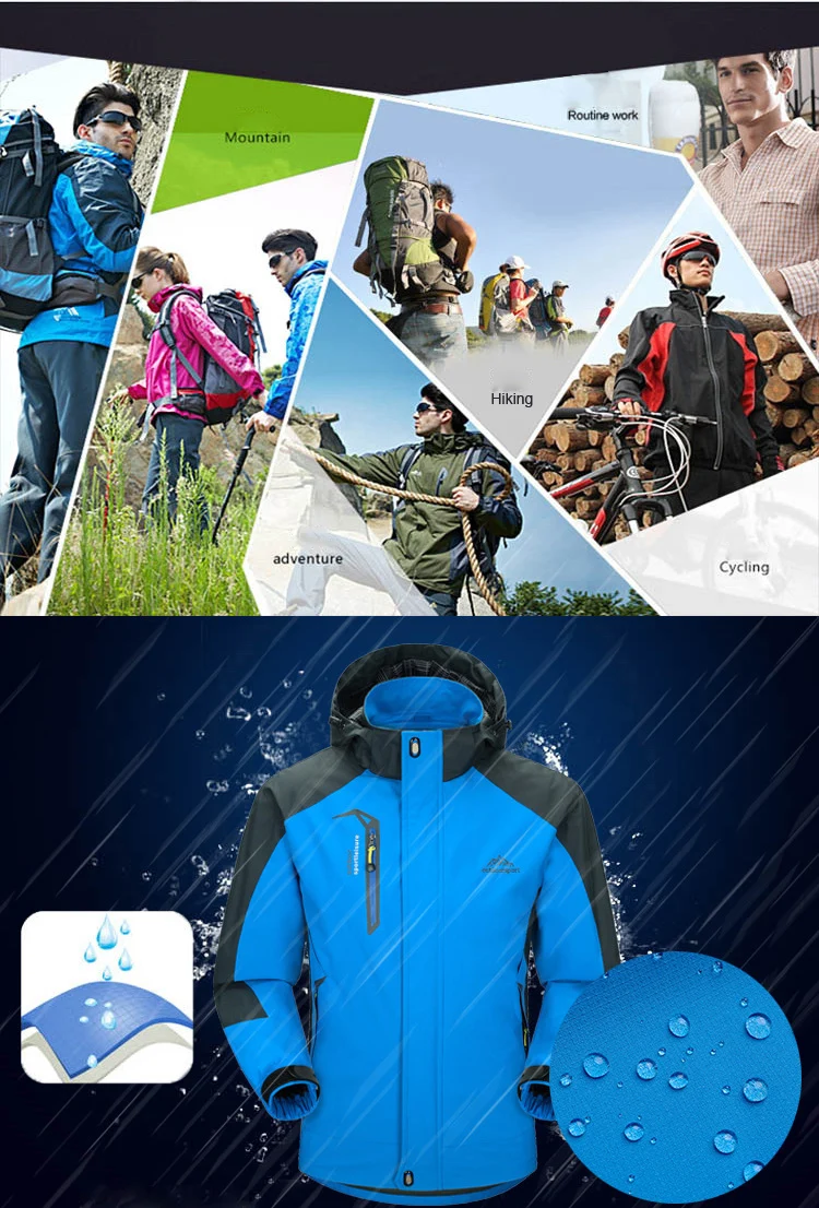 Trekking-Outdoor-Jacken für Herren, Herbst, klassische wasserdichte Regenmäntel, mit Kapuze, Camping, Herren-Regenbekleidung, Wanderjacke und Hose – Detail 11