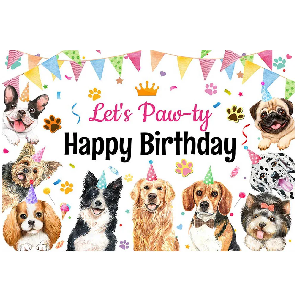Mocsicka Puppy Dog Happy Birthday Backdrop Let's Paw-ty Pet Party Decor Child Family Portrait Background Photo Studio Photoshoot