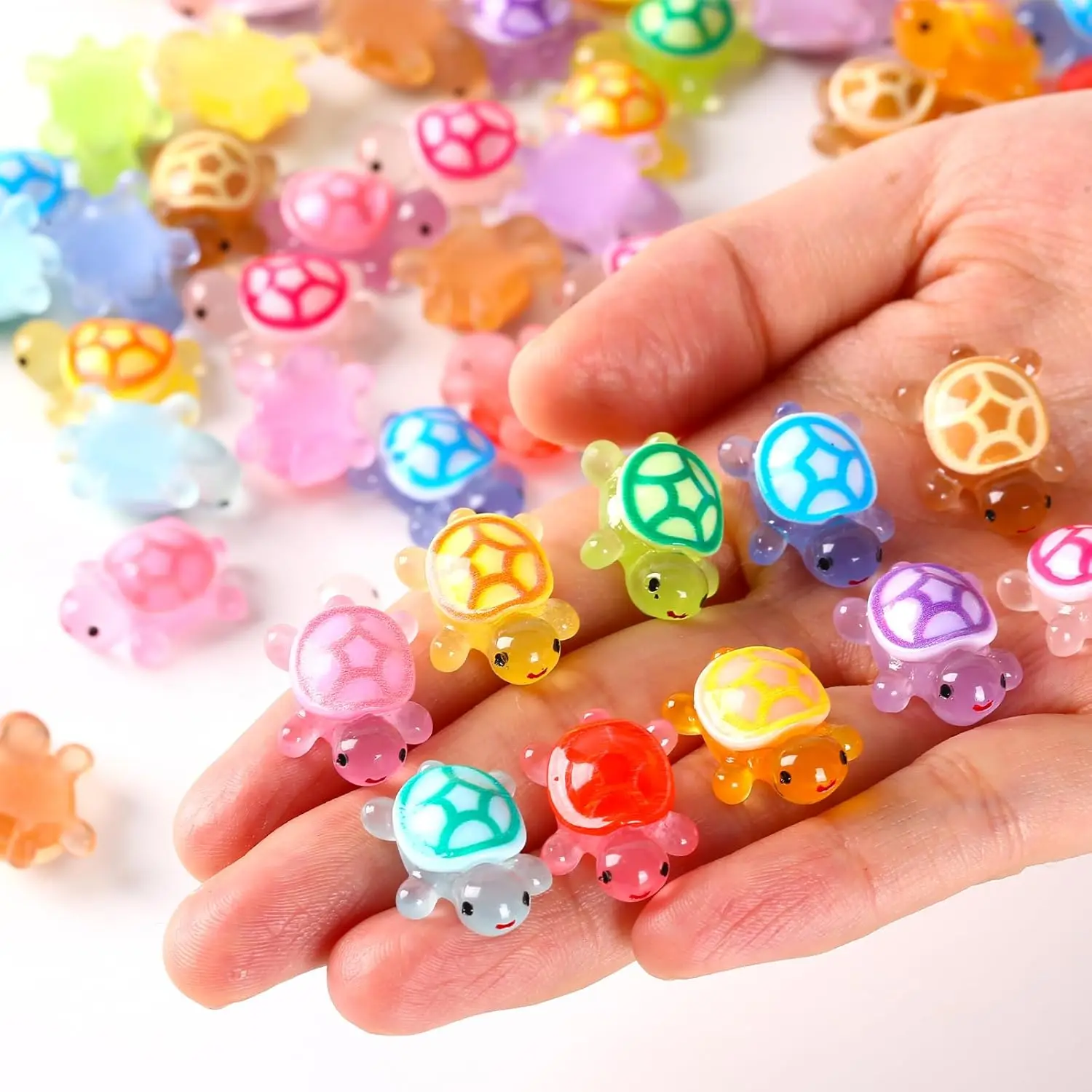 

70 Glow-in-the-Dark Mini Resin Turtles, 10 Colors for Garden Party Decor