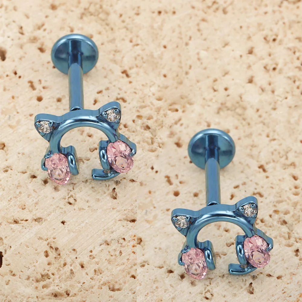 PUTITUP F136 سبائك التيتانيوم القط سماعة أقراط زركونيا منخفضة الفاخرة الأذن العظام الشفاه مسمار ثقب الجسم مجوهرات عالية الجودة