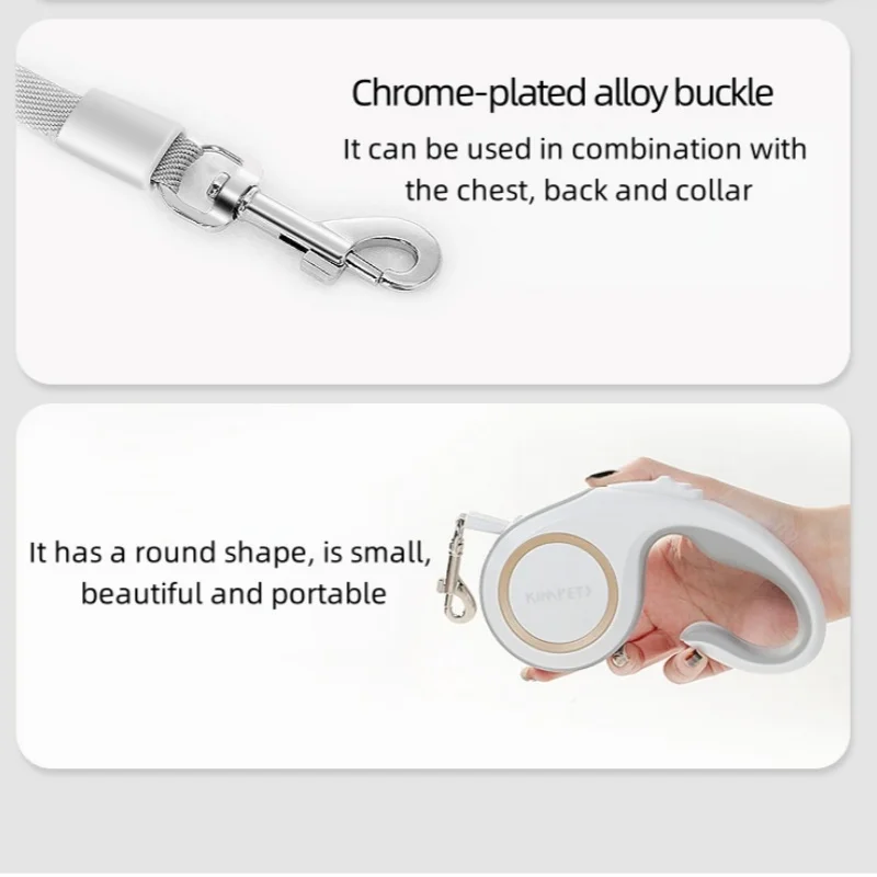 مقود كلب قابل للسحب خالٍ من التشابك مع قفل مضاد للسحب 3M 5M مقود بكرة تلقائي خفيف الوزن ومتين للقطط والكلاب الصغيرة