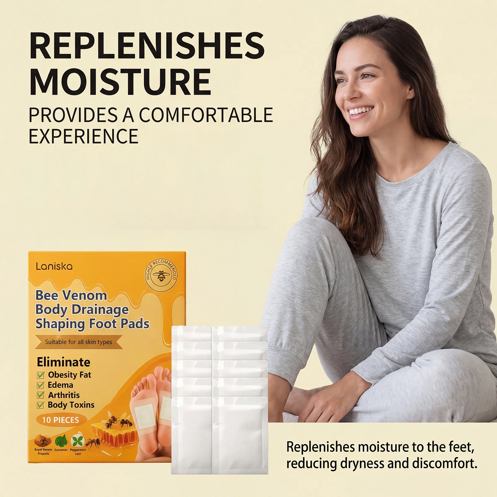 Bee Deep Cleaning Foot Pads Body Slimming Shaping Lymphatic Drainage Help Sleep Relieve Stress Natural Herbal Detox Foot Patch