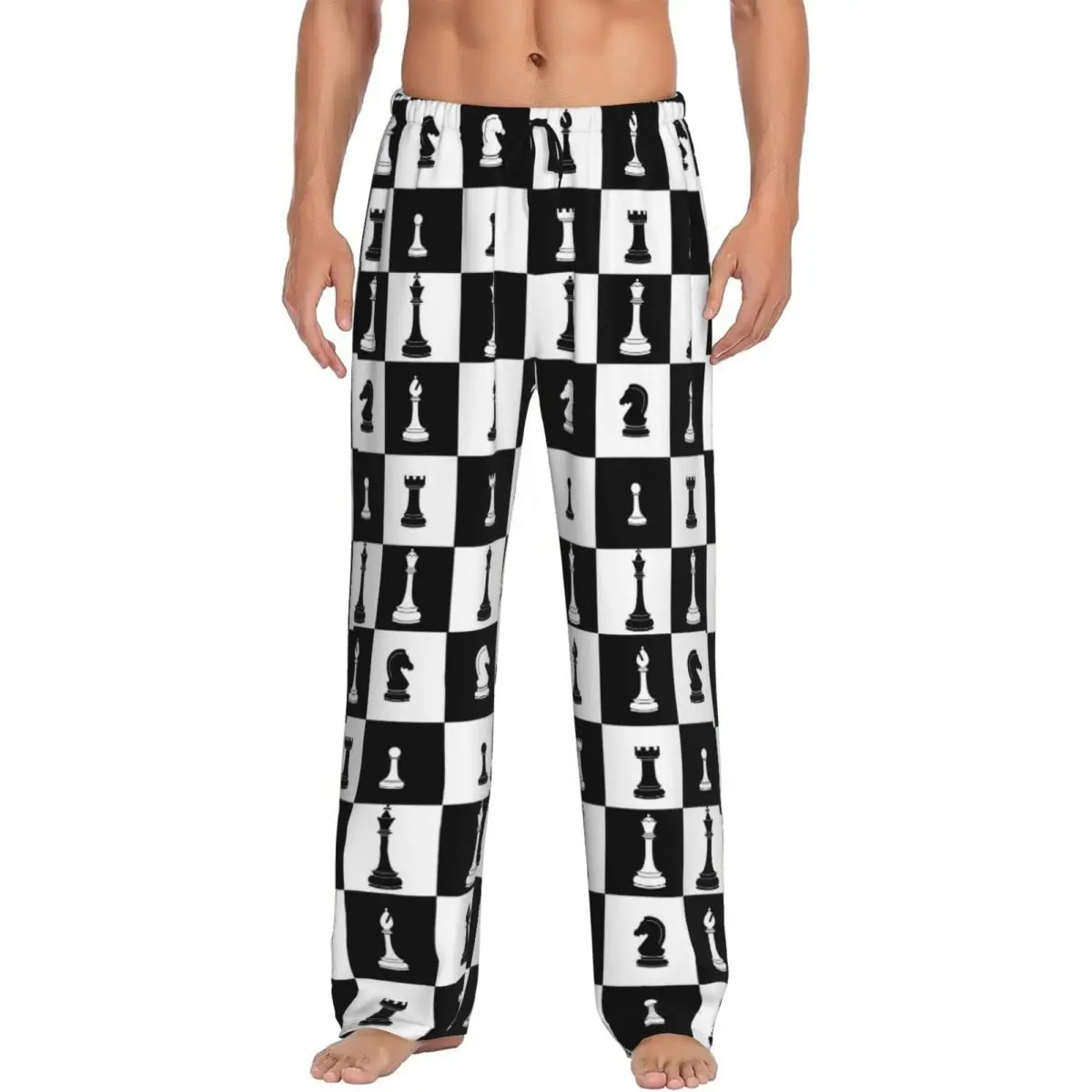 

Мужские пижамные штаны с шахматной доской на заказ, одежда для сна с принтом шахматной игры, низ с карманами