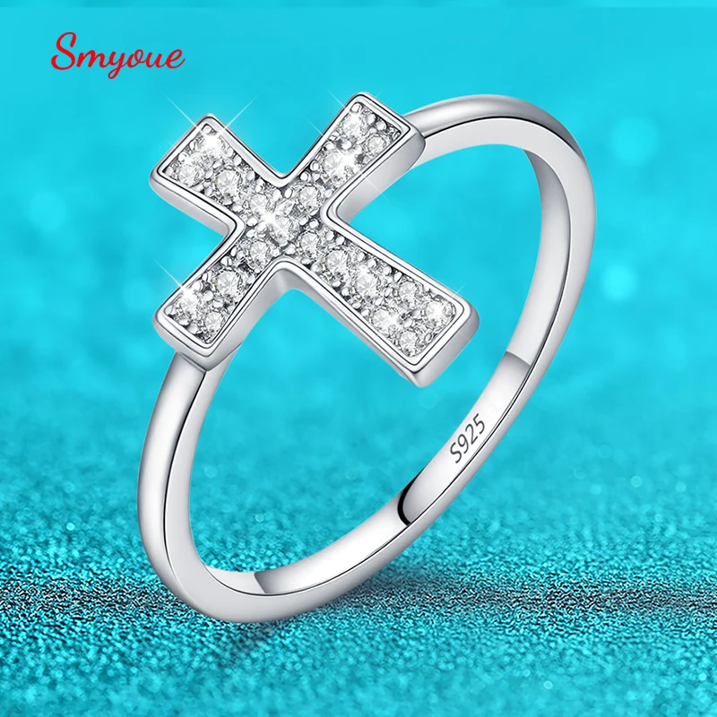 

Модные кольца Smyoue с крестом из 100% стерлингового серебра 925 пробы с муассанитом для женщин, для вечеринок, свадеб, с лабораторными бриллиантами, парные кольца, подарок на день рождения