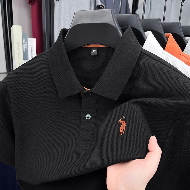 

Summer Pure Cotton Short Sleeved T-shirt Men's High-end Embroidered Half Sleeved Top with A Simple Polo Shirt Collar Trend