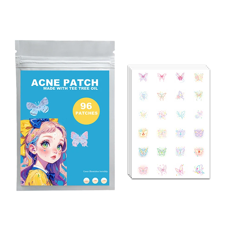 96pcs Vlinder Onzichtbare Acne Patch Verminderen Puistjes Mee-eters Milde Niet-irriterende Concealer Gezicht Spot Huidverzorging Gereedschap Waterproo