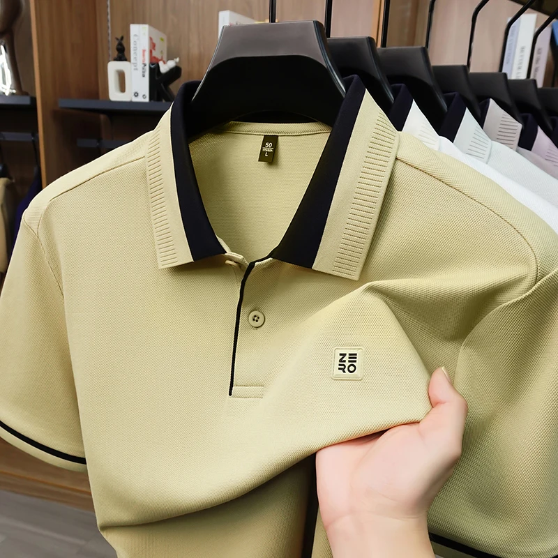 Designer-Marken-Poloshirt aus Seide und Baumwolle mit Kurzarm neu mit Buchstabenprägung modisches Herren-T-Shirt sommerlich atmungsaktiv koreanischer Casual-Top-Stil – Detail 16