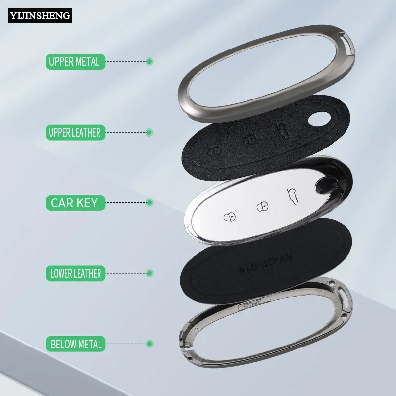 3 Buttons Zinc Alloy + Leather Car Key Case Cover Shell Skin Holder For 2024 Dongfeng NAMMI 01 new Energy Remote Key Protection