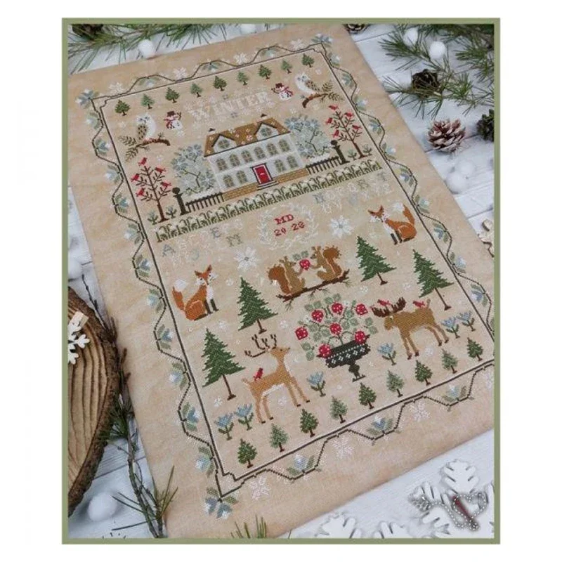 Amishop Gold Collection Counted Cross Stitch Kit Winter Christmas Forest Castle Animals House DIY Embroidery