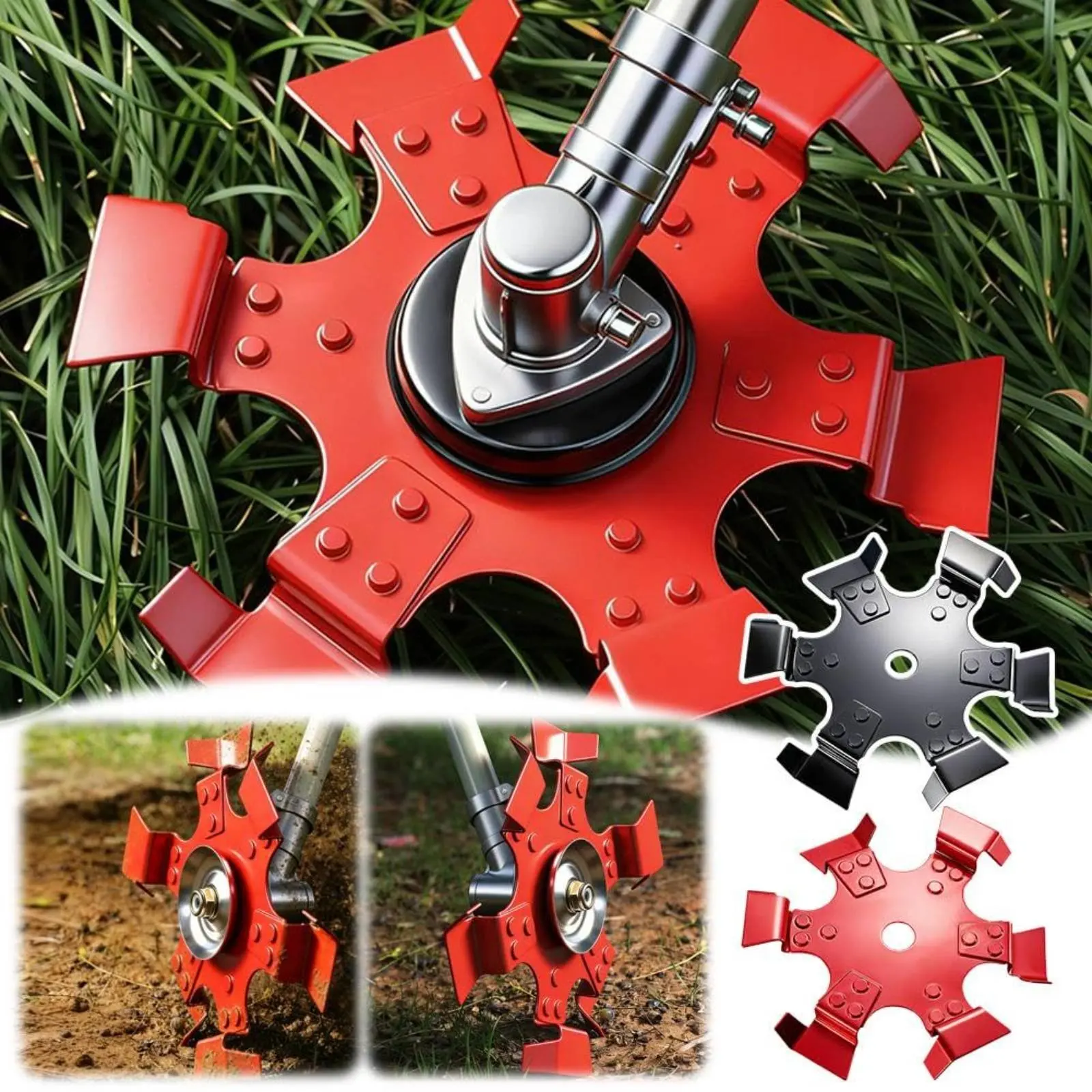 

Trenching Wheel Wear-Resistant Anti-Snag Weeding Wheel 6-Blade Weeder Head Sturdy-Duty Power Tool Attachment for Farm, Orchard