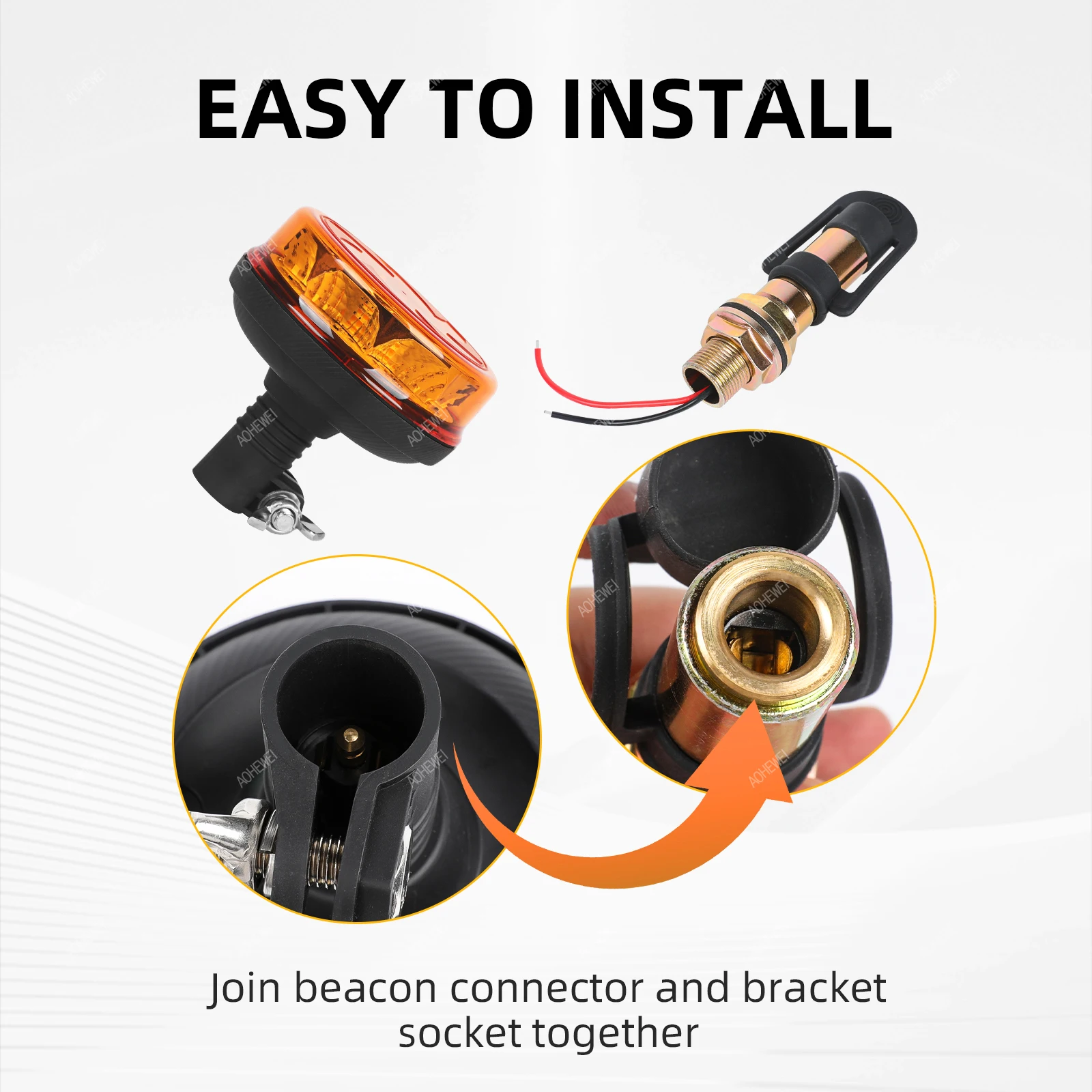 

AOHEWEI Waterproof LED Strobe Beacon Lights, 12V/24V Flashing Warning Lights with Easy-Install Kit Mount for Trucks, Vans.