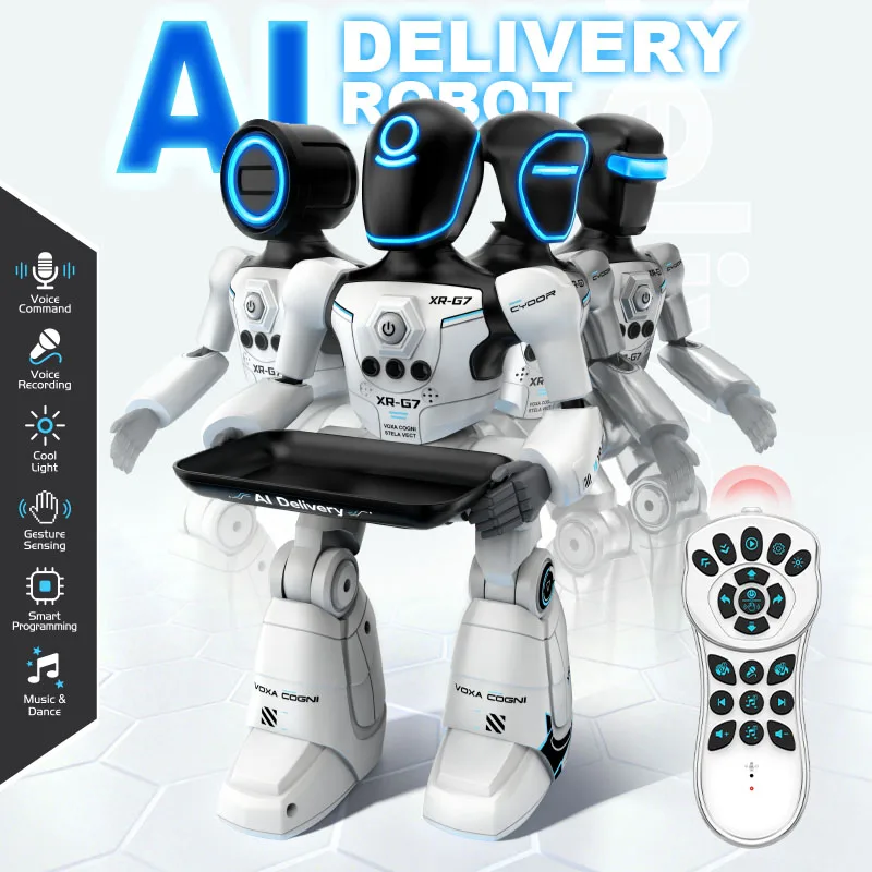 Robô de Entrega Inteligente AI 2.4G com Controle por Gestos e Voz, Gravação e Programação, Robô Dançante com LED, Brinquedo de Natal para Crianças