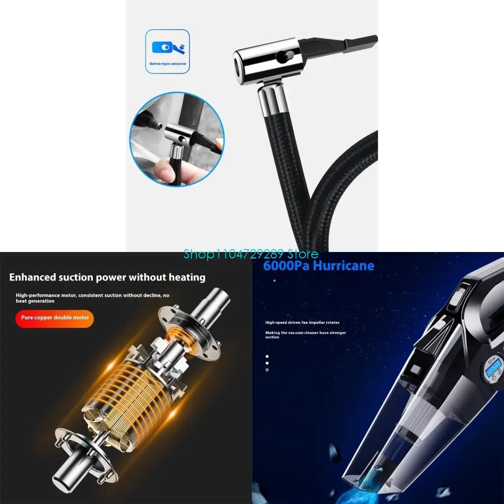 

D8KE 4 в 1 автомобильный вакуумный очиститель 120 Вт 6000PA Высокий мощный надув шин 12 В вакуум