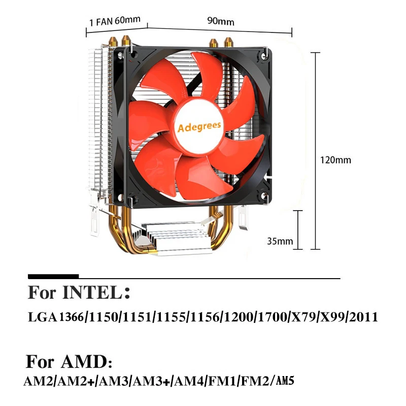 2 Heat Pipes CPU Cooler 3Pin/4Pin PWM CPU Cooling fan For Intel LGA 1366 1150 1151 1155 1700 2011 X99 AMD AM3 AM4 PC Radiator