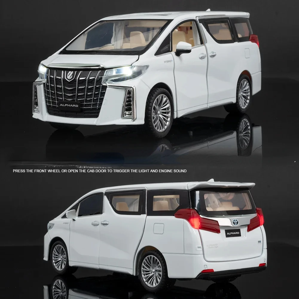 1:24 Toyota ALPHARD MPV Van Diecast Toy Car Model Miniature Pull Back Sound & Light Doors Openable Collection Gift Boy C317