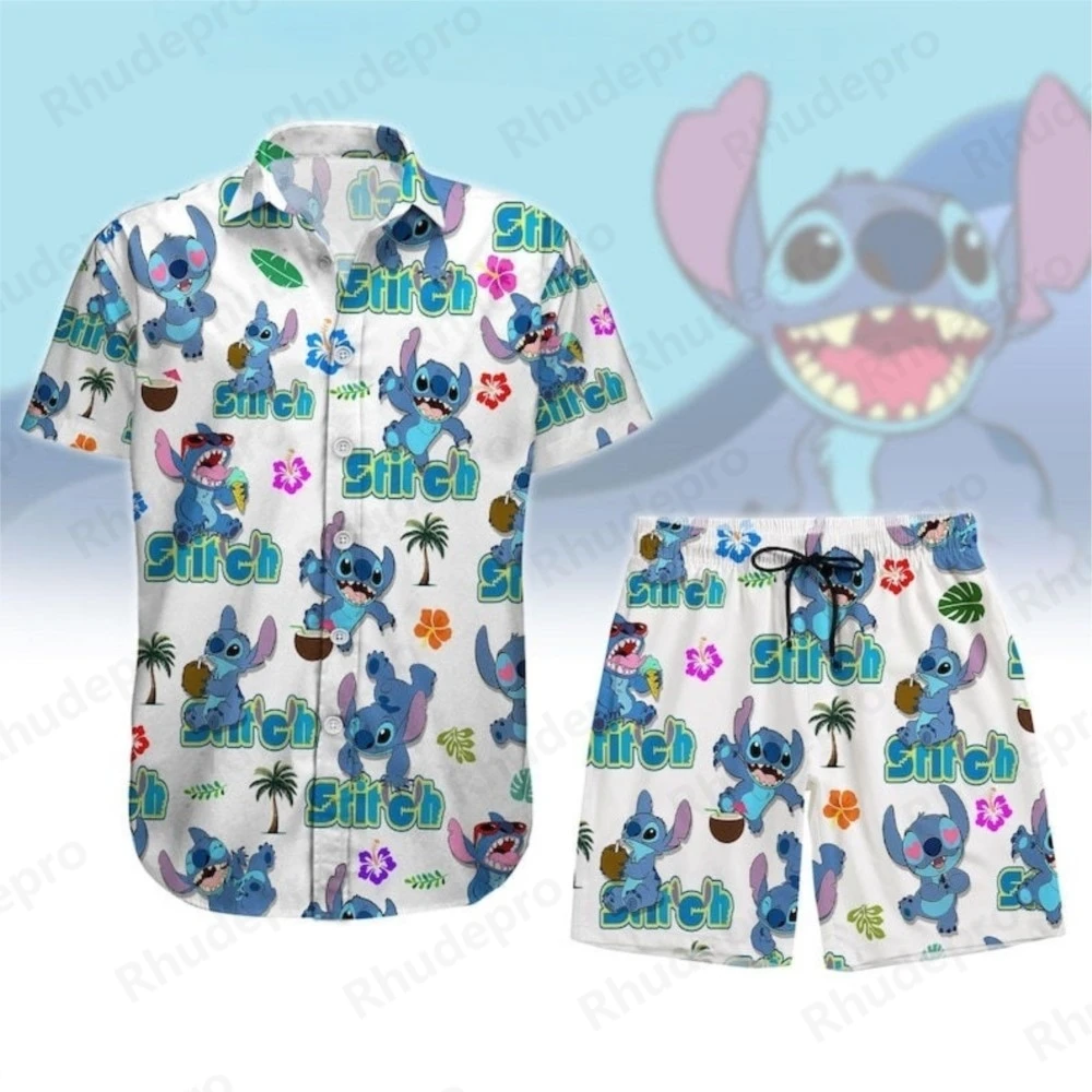 

Disney 2025 Surf Stitch Hawaiian Shirt And Beach Shorts Suit Mens Women Summer Casual Vacation Short Sleeve Shirt Pants Set