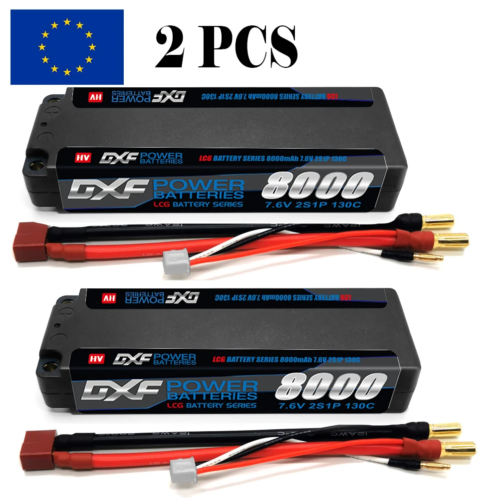 DXF 2S Lipo Batterij 8000mAh 7.6V 130C 5mm T Plug Hardcase Voor 1/10 Buggy Truggy Offroad boot Auto Boot Vrachtwagen RACING Helikopter