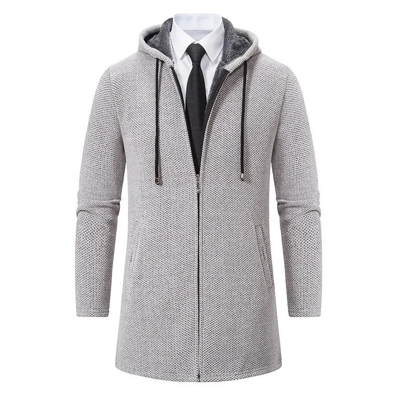 New Winter Fleece Cardigan Men Thick Hooded Long Sweaterscoat Male Warm Knitted Sweater Jackets Causal Hoodies Outwear Clothing