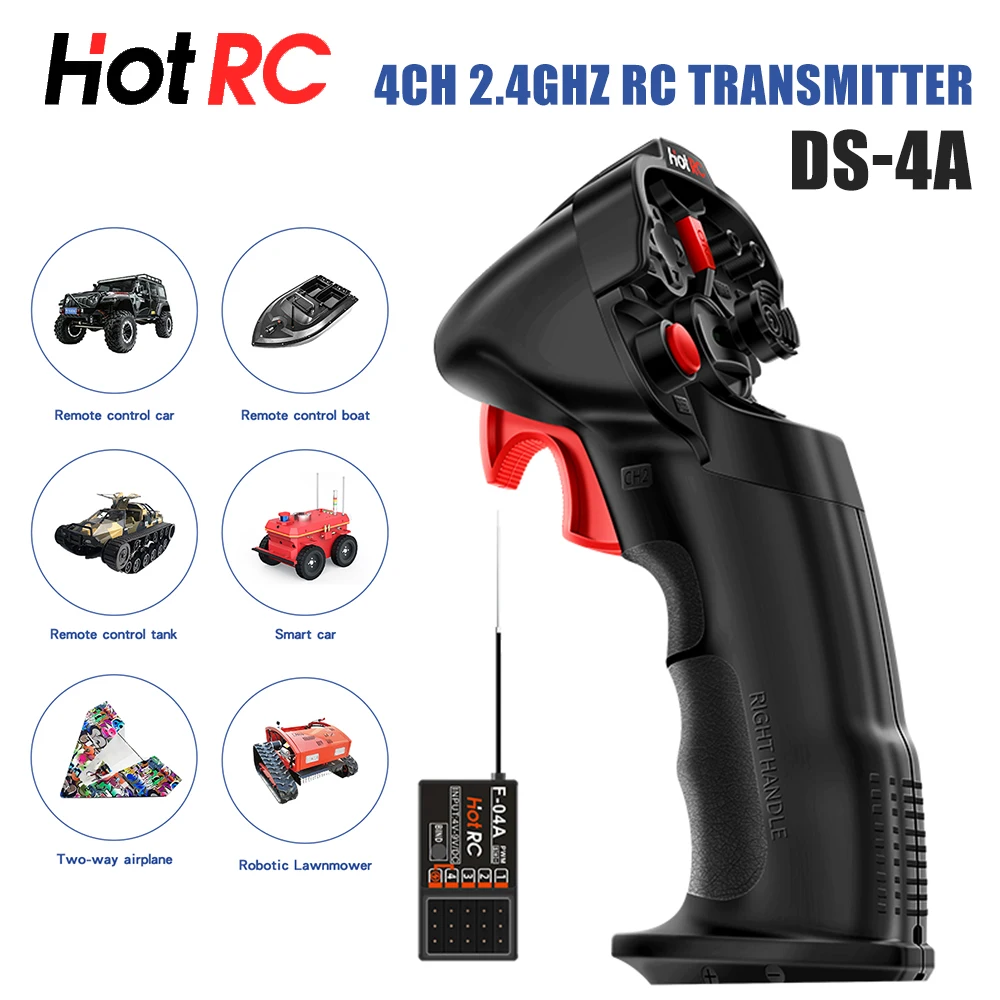 HotRC DS-4A Single Hand RC Radio Transmitter 2.4GHZ 4CH With F-04A 4CH Double Signal Receiver For RC Car Boat Robot Airplane Toy