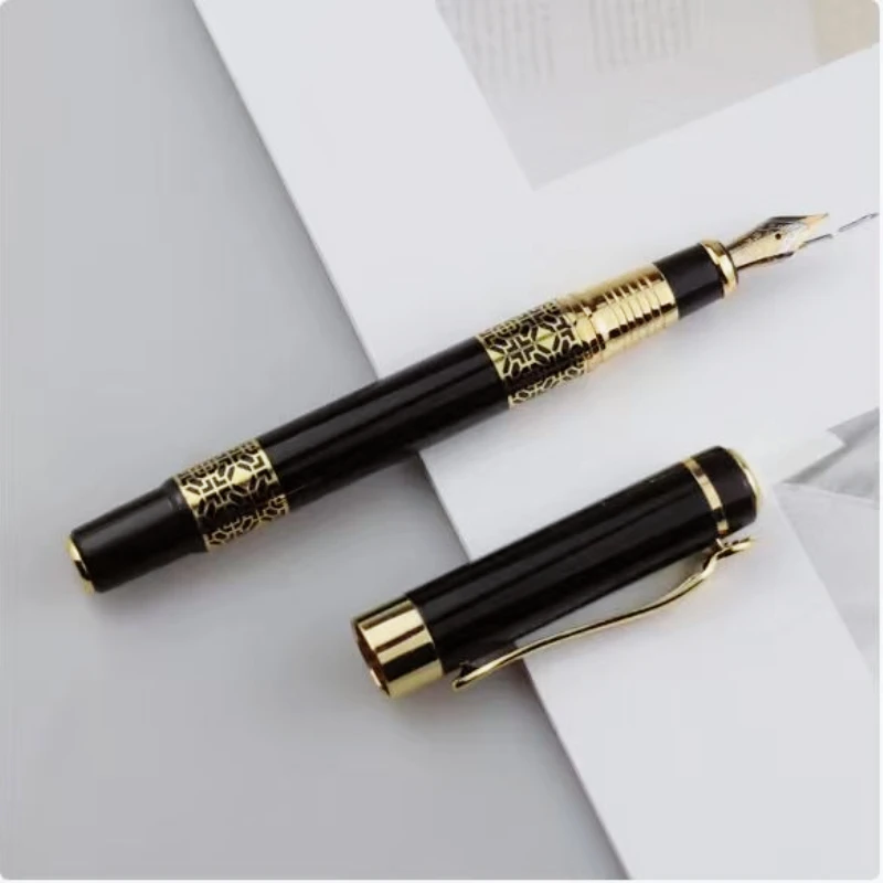 Chinese Style Metal Signature Pen, Wood Grain Writing Pen, Precious Bead Pen, Embossed Hollow Business Neutral Pen
