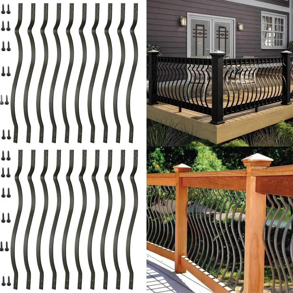 

Set of 26 Black Metal Deck Balusters, 29.5 Wave Arc Design, for Outdoor Stair, Porch, and Deck