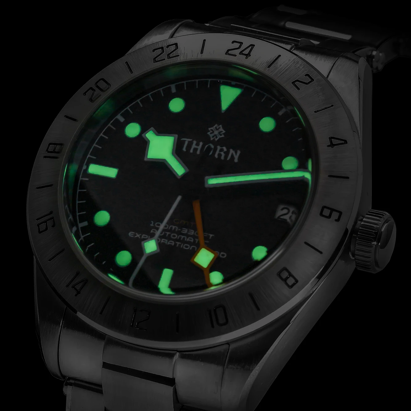 Thorn pulseira de aço inoxidável Rivet, mostrador preto, Sapphire Crystal Black Bay, Movimento automático Função GMT, BB58, NH34, 39mm, 20Bar