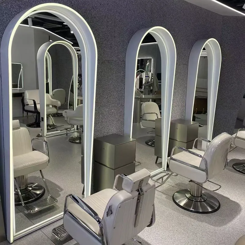 YFY  Barber Shop Mirror Hairdressing Mirror Stand Salon Haircut Special Stainless Steel Double-Sided  Floor Mirror