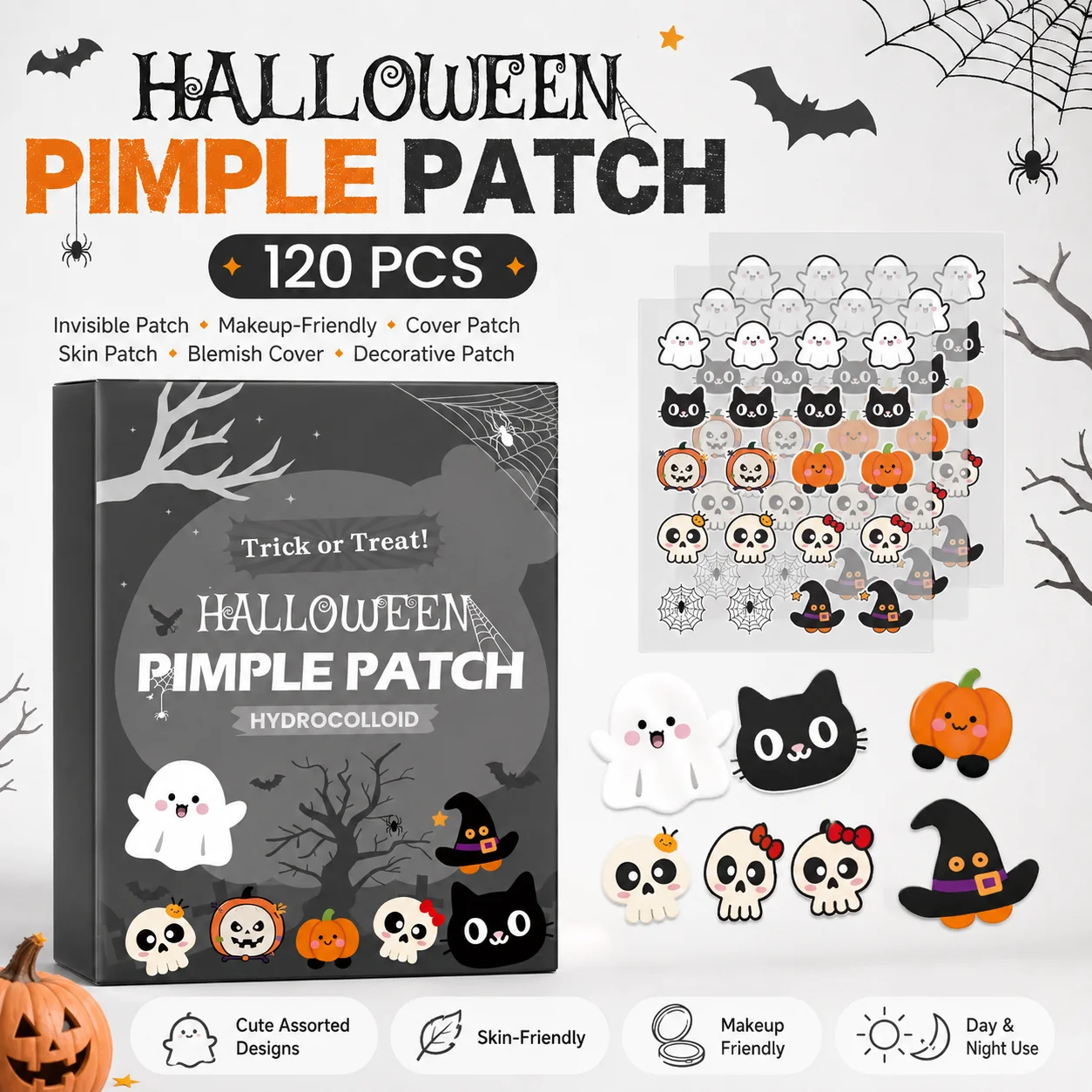 Pimple Patches120PCS Halloween Beauty Stickers Multicolor Invisible Makeup Skin Cover Decorative Face Patches Party Beauty