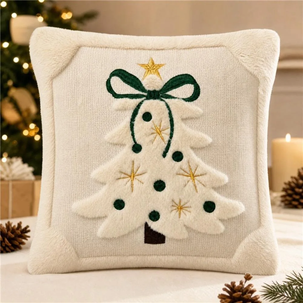 Christmas Tree Bow Pillow Covers Soft Velvet Plush Embroidered Cushion Covers Home Christmas Decor Pillow Cases for Sofa Bed